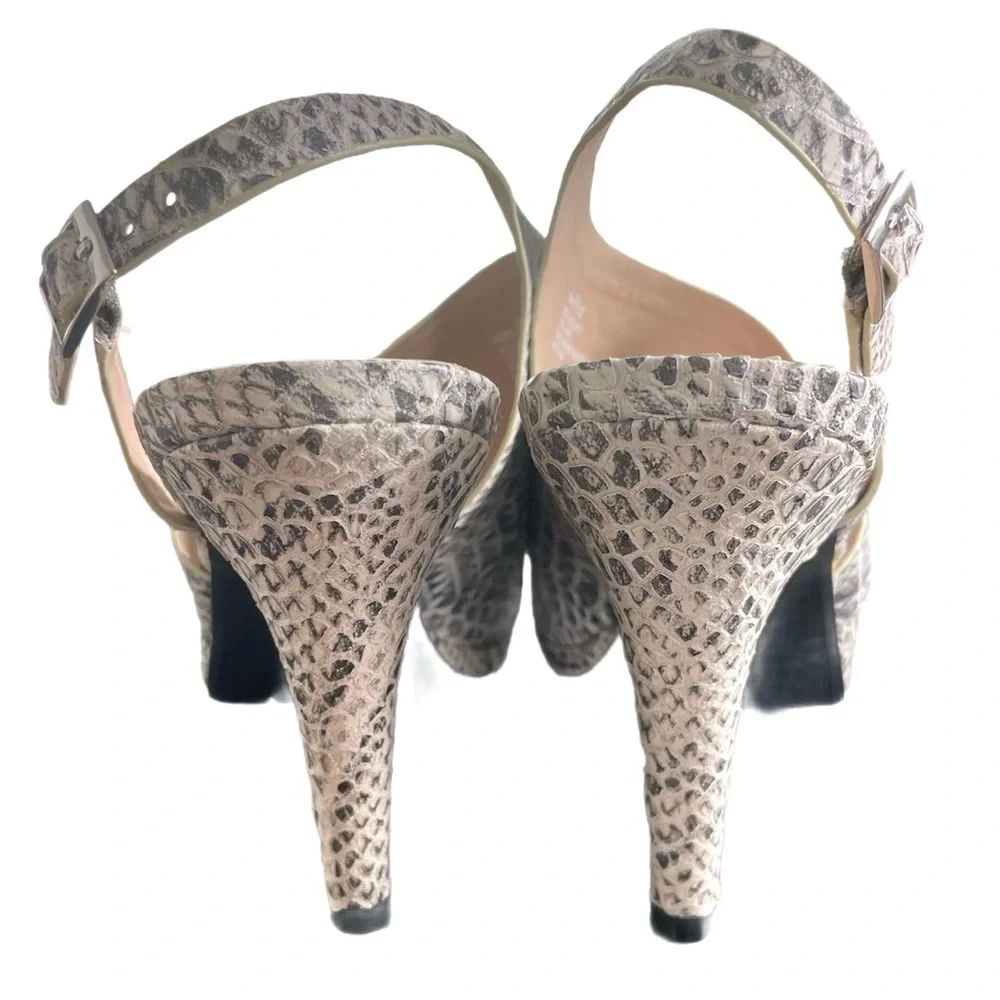 New Elegant The Limited Terra Grey Snakeskin Print Slingback Heels size 9.5
